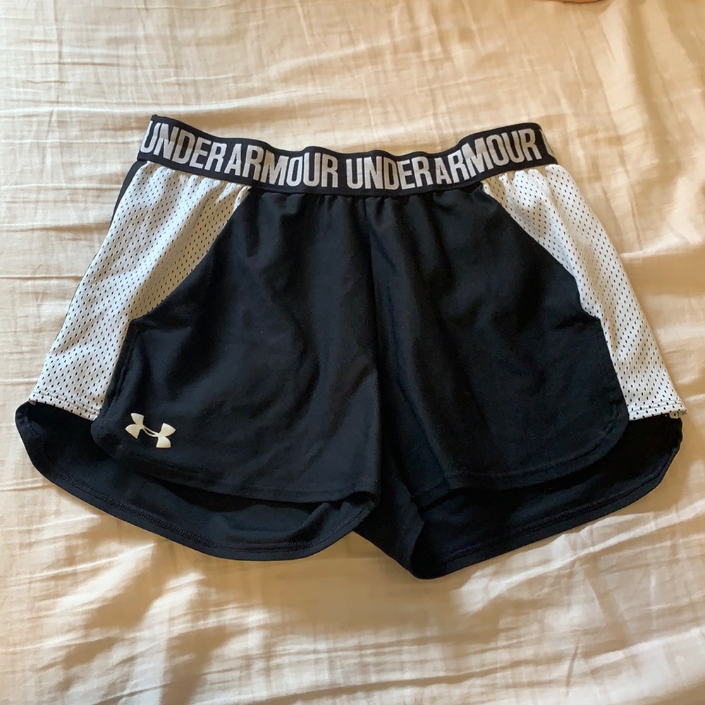 Black and White Under Armour Track Shorts